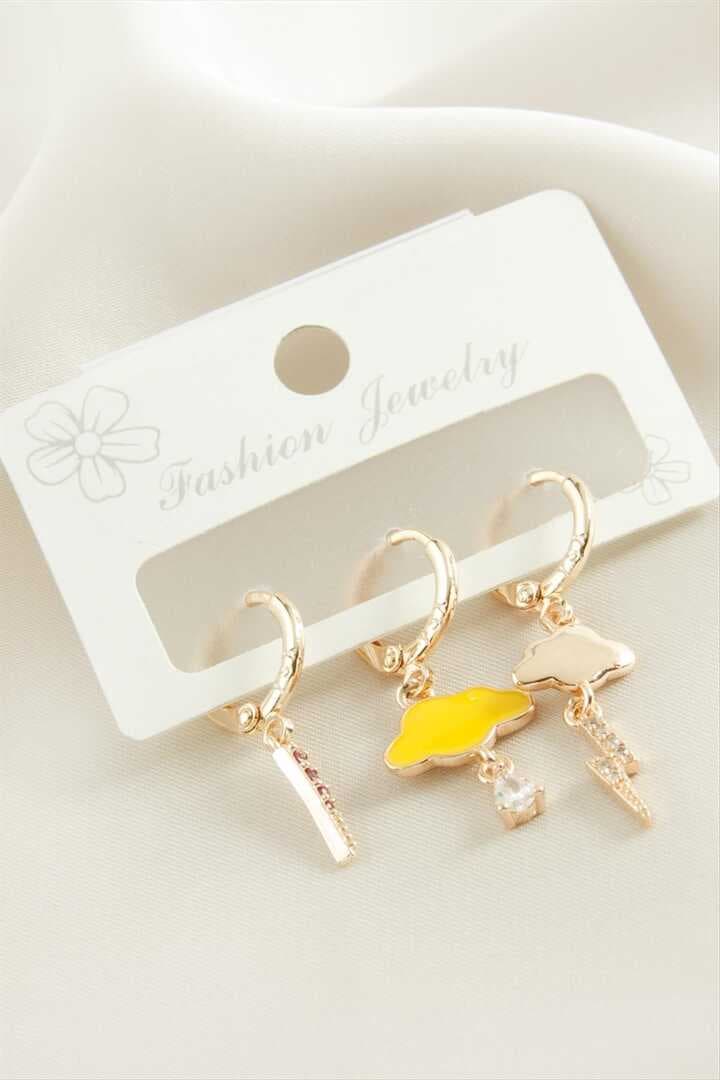 3 Adet Bulut Şimşek Zirkon Taşlı Küpe