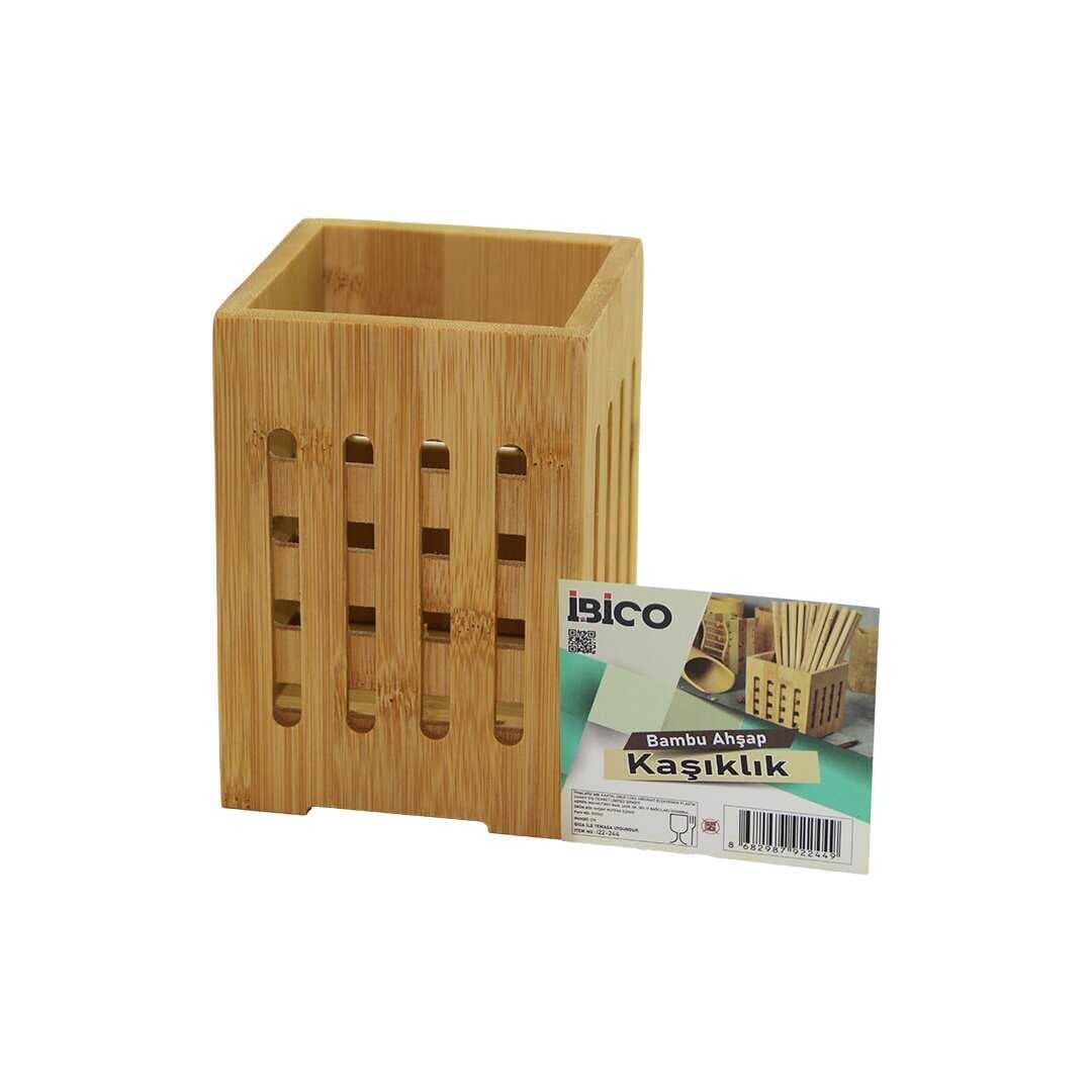 BÜYÜK - PENCERELİ  KARE=10X10CM  AHŞAP BAMBU KAŞIKLIK ORGANİZER (5430)