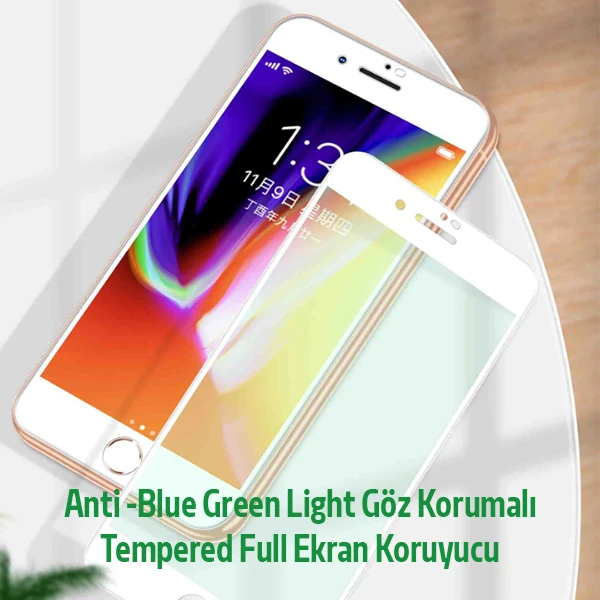 iPhone SE3-SE2 İPhone 8-7 Anti -Blue Green Light Göz Korumalı Tempered Full Ekran Koruyucu-(5775)