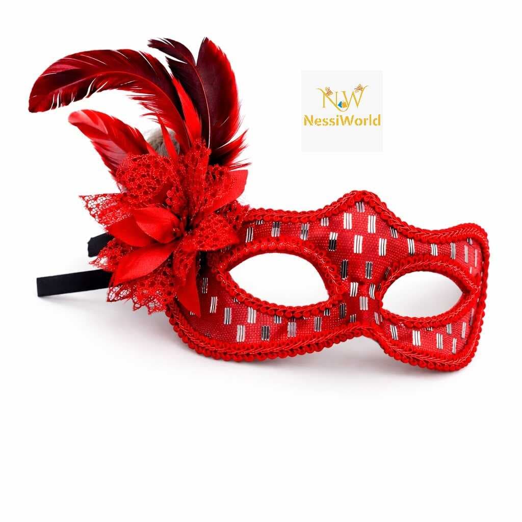 Kırmızı Tüylü Balo Maskesi Kadın Parti Aksesuarı