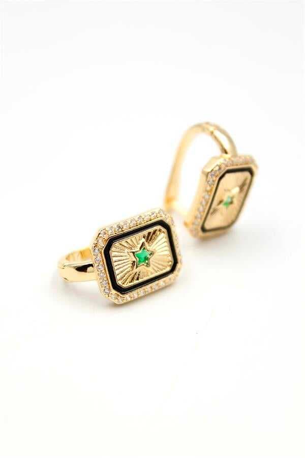 Yıldız Taşlı Küpe - Yeşil