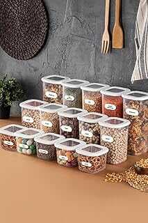 Vieev 15Li Etiketli Foly Kare Erzak Saklama Kabı Seti 5X(0,55 Litre, 1,2 Litre, 1,75 Litre) Beyaz-85261345987652