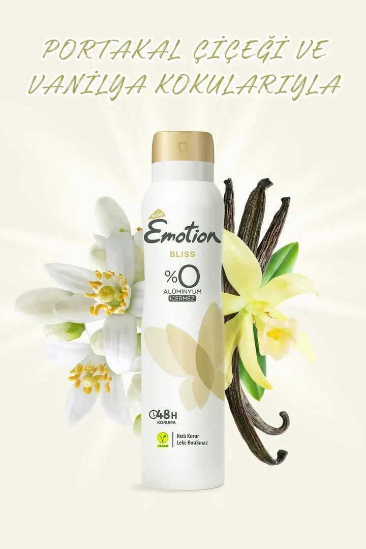 2 Adet Emotion Bliss Kadın Vegan Deodorant 150 Ml Hızlı Kurur , Leke Bırakmaz