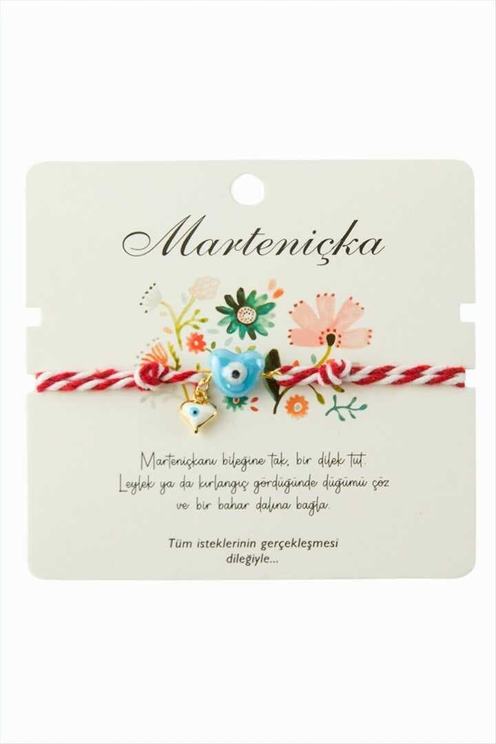 Kalp Cam Boncuk Marteniçka İp Bileklik