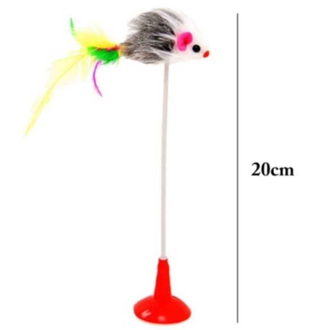 2'li Vantuzlu Fareli Tüylü Hareketli Çanlı ve Esneyen Eğlenceli Peluş Kedi Oyuncağı (4767)