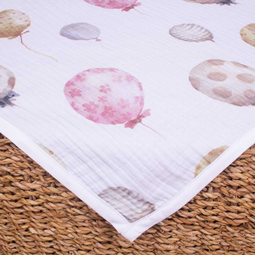 ARBABABY %100 ORGANİK PAMUK 4 KATLI DESENLİ MUSLİN BEBEK BATTANİYESİ - RENKLİ BALONLAR TEMALI