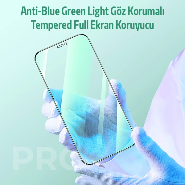 ALLY İPhone 12 Pro Max Anti -Blue Green Light Göz Korumalı Tempered Full Ekran Koruyucu-(5775)