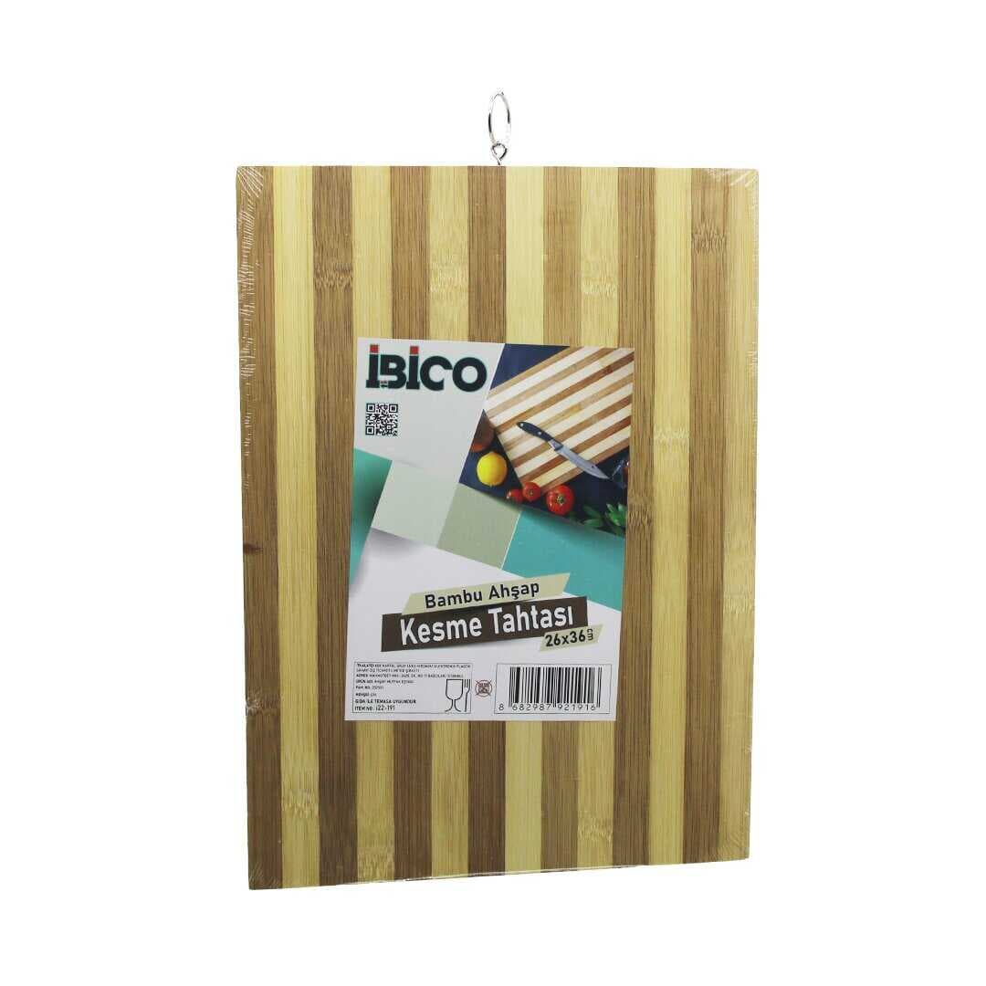 BEYAZ ÇİZGİLİ AHŞAP BAMBU KESİM PANOSU - KESME TAHTASI METAL KULPLU 26 X 36 X 1.4CM (5430)