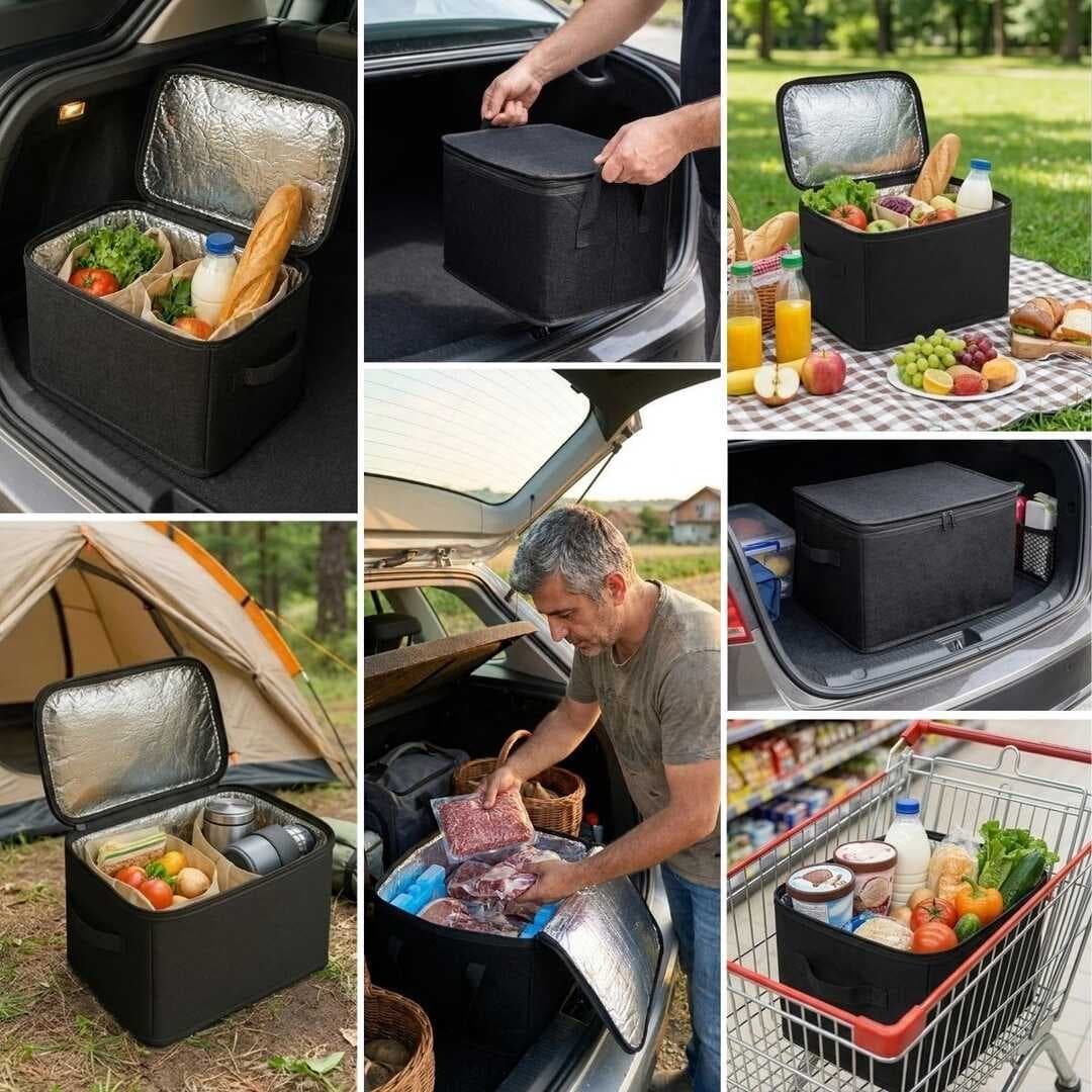 Isı Koruyucu Termal Taşıma Çantası 32 Litre – Araç Bagaj Organizeri, Termos, Katlanabilir Keçe Saklama Çantası 37x27x25 cm (5430)