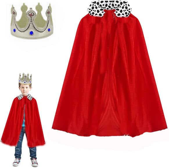 Çocuk Boy Kral Pelerini 90 cm ve Yumuşak Eva Kral Tacı Gümüş Renk (5430)