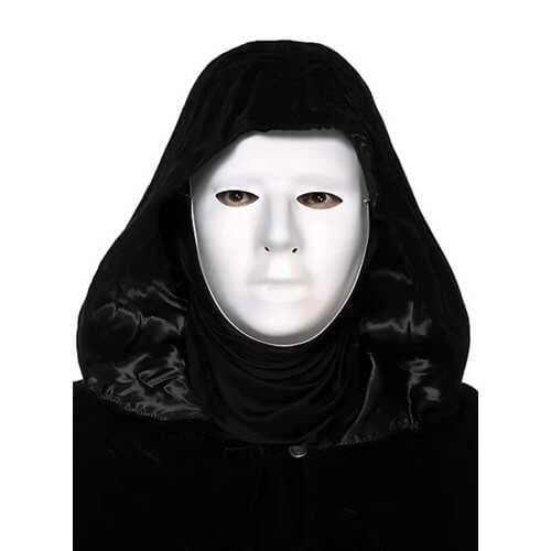 Siyah Kapüşonlu 120 cm Pelerin ve Beyaz Boyanabilir Tam Yüz Maske