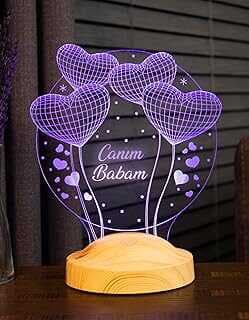 Sevgilambası 3D Caım Babam Hediyesi 3 Boyutlu Balo Kalpler Küre Led Lamba