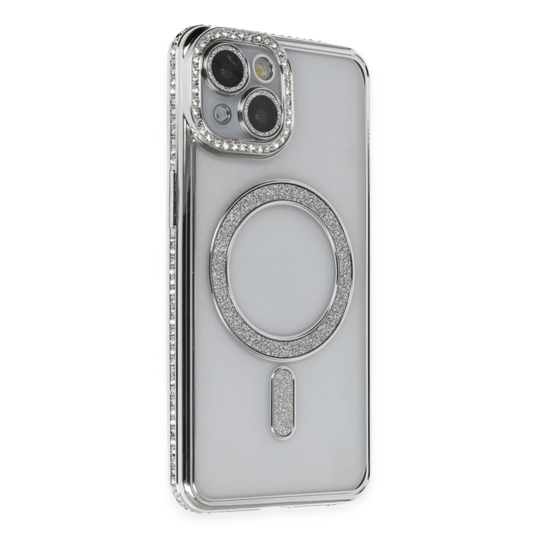 Apple İphone 13 Kılıf Joke Simli Magneticsafe Kılıf - Gümüş