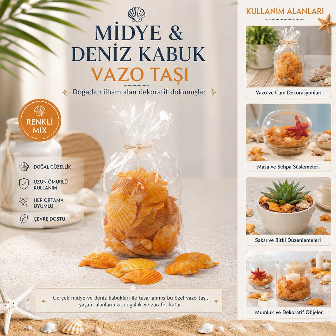 POŞETLİ RENKLİ MİX MİDYE - DENİZ KABUK VAZO TAŞI (5430)