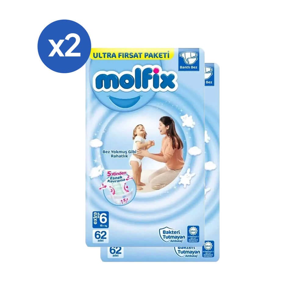 Molfix 6 Numara Xlarge Ultra Ekonomi Paketi 124 Adet Bebek Bezi