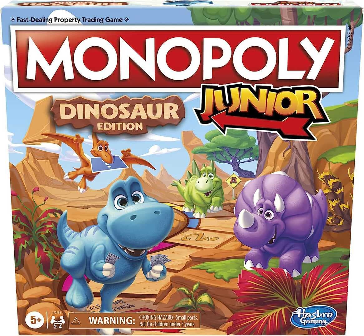 Hasbro Gaming Monopoly Junior Dinosaur Edition Game | Kids Board Games with Dino-Themed Toy Tokens | 2-4 Players for Boys & Girls | Ages 5+