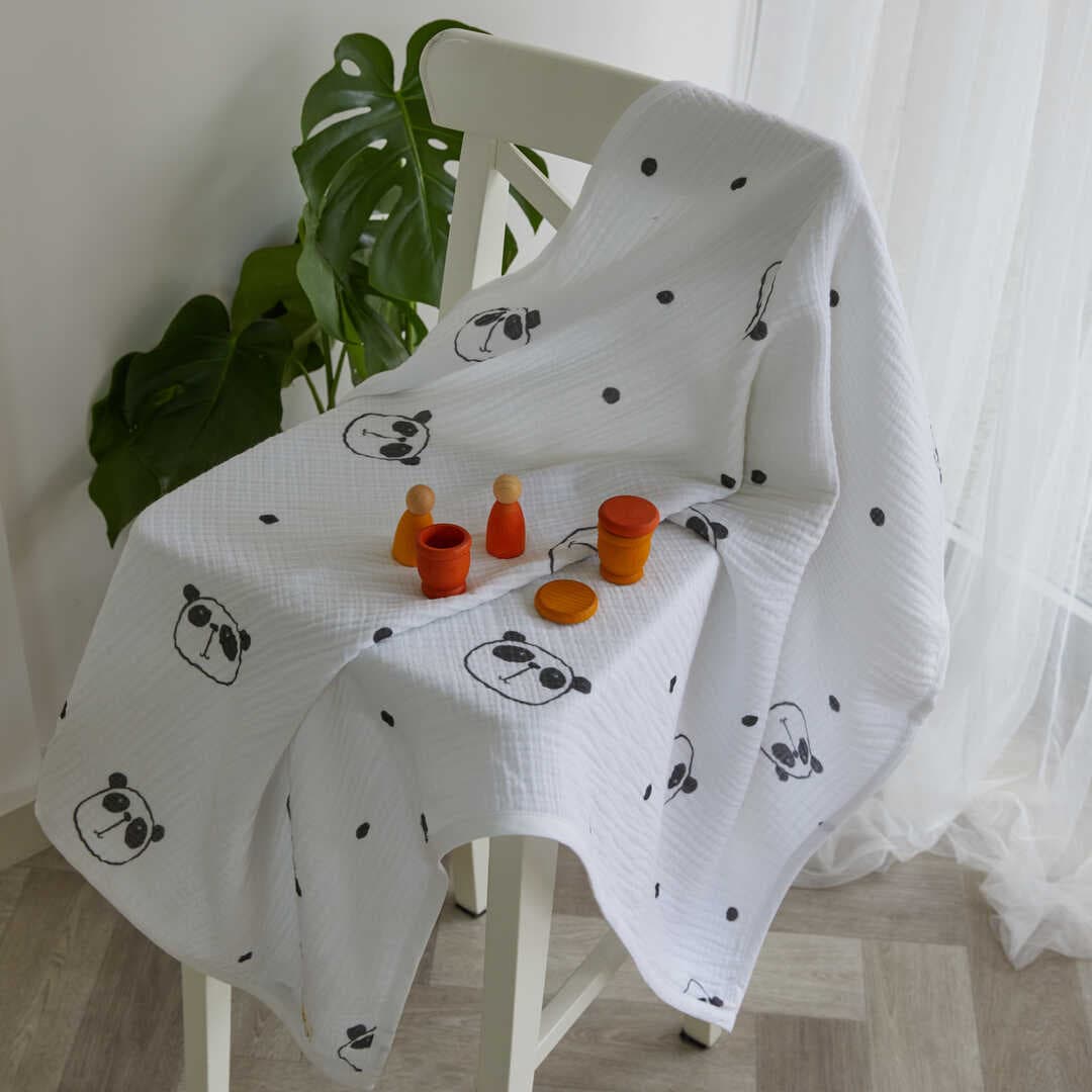 ARBABABY %100 ORGANİK PAMUK 4 KATLI DESENLİ MUSLİN BEBEK BATTANİYESİ - PANDA TEMALI