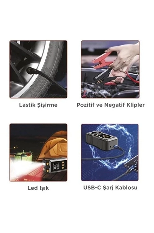 8000 Mah Taşnabilir Dijital Ekranlı Araç Akü Takviyeli,powerbank,ışıklı Oto Hava Kompresörü