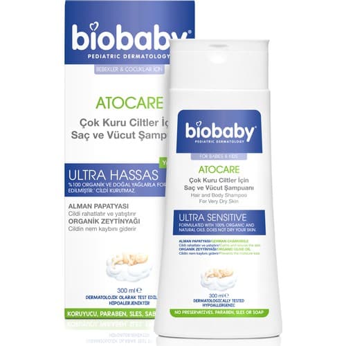 Biobaby Atocare Çok Kuru Ciltler İçin Saç ve Vucut Şampuanı 300 ML