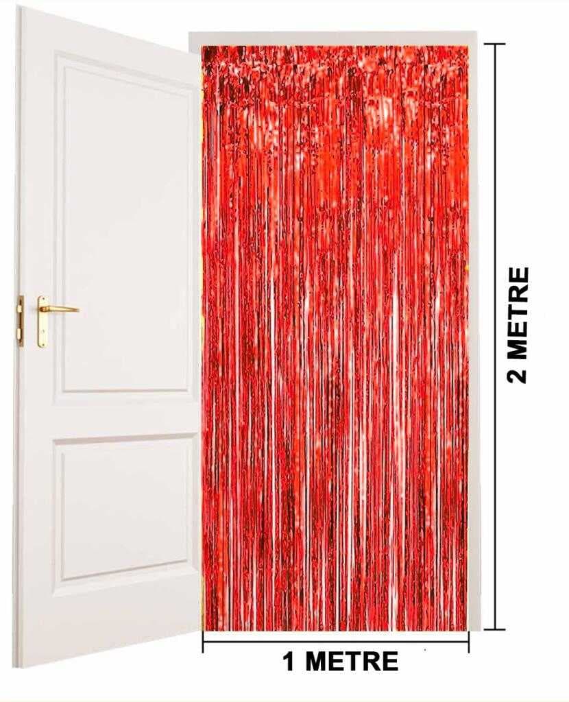 Nessiworld   Kırmızı Renk Ekstra Metalize Parlak Saçaklı Arka Fon Perde İthal A Kalite 1x2 Metre