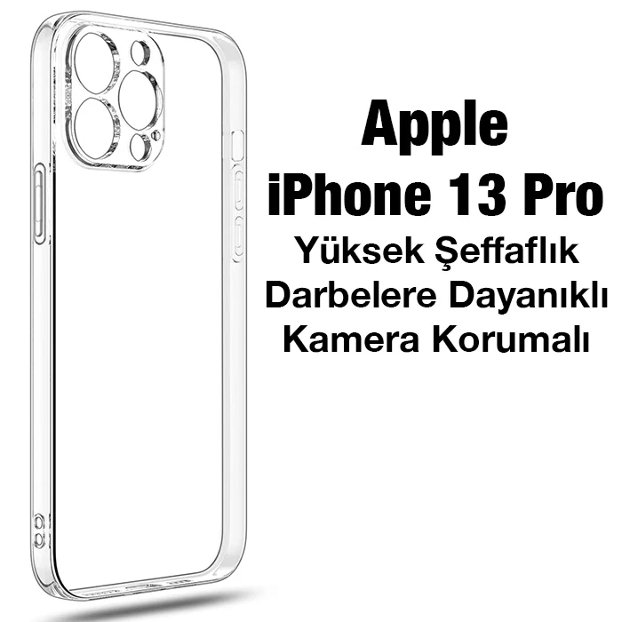 Ally Space iPhone 13 Pro 6.1inç Kamera Korumalı Premium Silikon Şeffaf Kılıf-(5775)