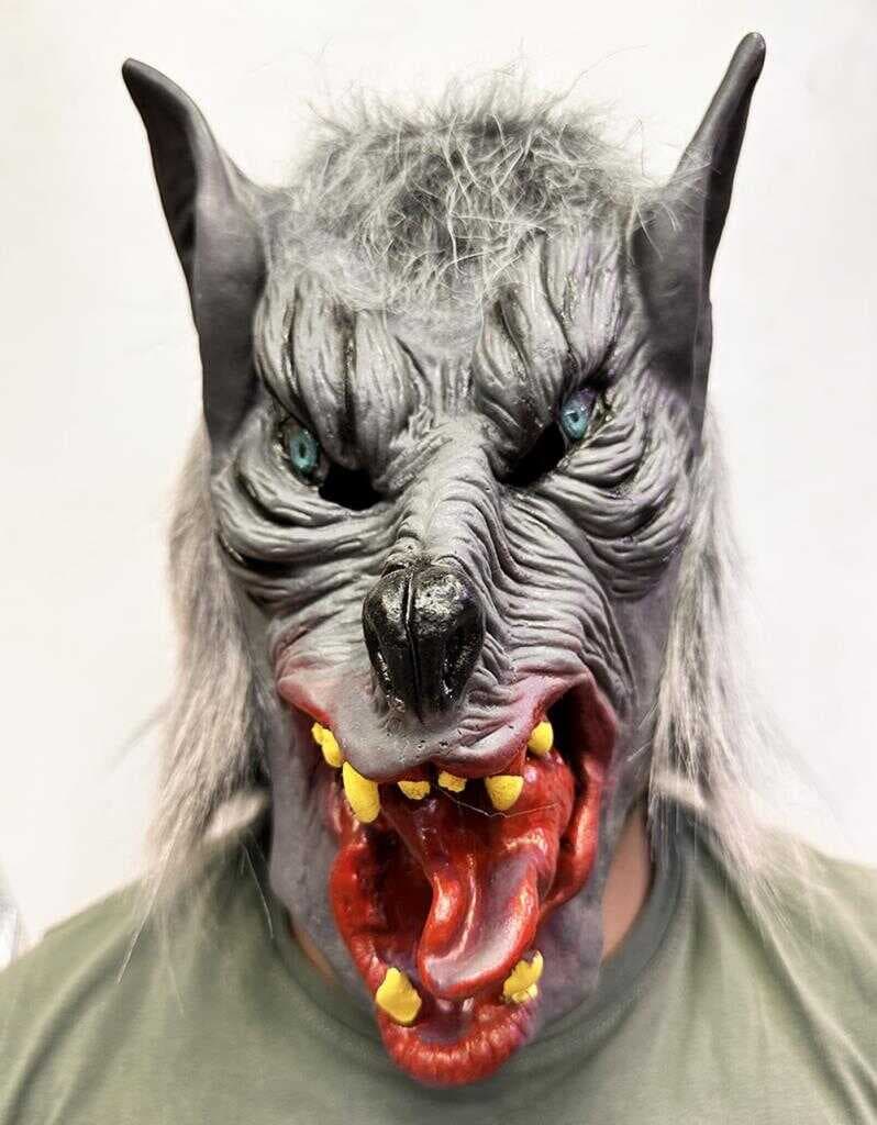 Nessiworld Kafaya Tam Geçmeli Lateks Dil Çıkaran Mavi Gözlü Kurt Maskesi