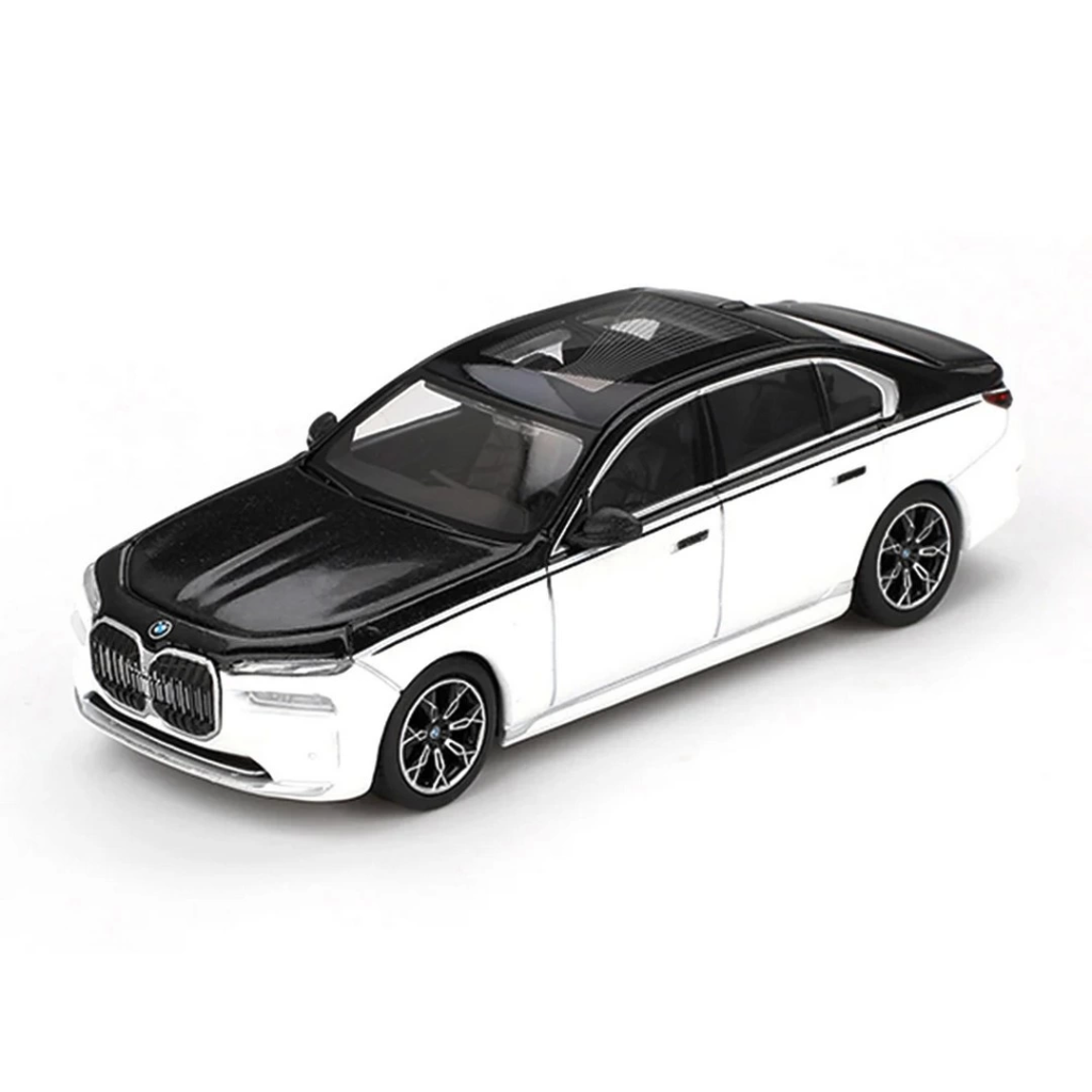 Nessiworld Mini GT 1/64 BMW i7 xDrive60 Alpine White / Black Sapphire - Blister Paket