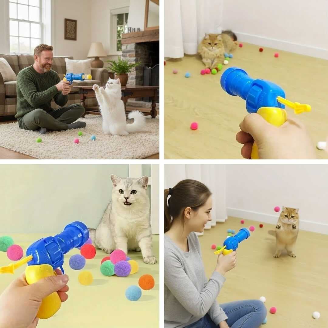 20 Adet Renkli Peluş Toplu Kedi Oyun Tabancası – Kedi Egzersiz ve Oyun Aracı (5430)