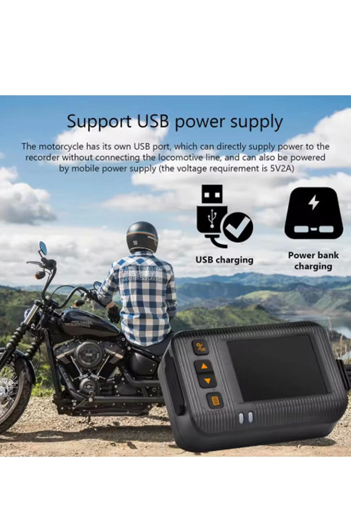 2 İnç Ekran 1080p Motosiklet Ön Ve Arka Görüş Kamerası Kumandalı Gidon Baglantılı