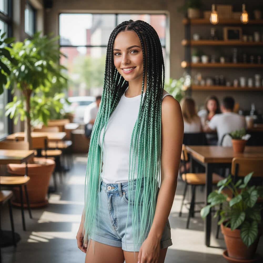 Afrika Örgüsü Ve Rasta İçin Sentetik Ombreli Saç / Siyah / Su Yeşili