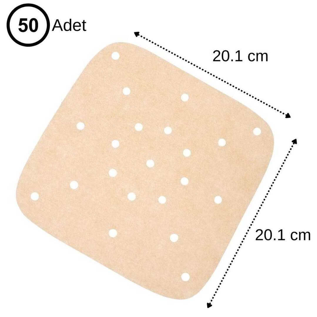 250 Adet Air Fryer Pişirme Kağıdı Tek Kullanımlık Hava Fritöz Yağ Geçirmez Yapışmaz Gıda Pişirme Kağıdı Delikli Kare Model (4767)