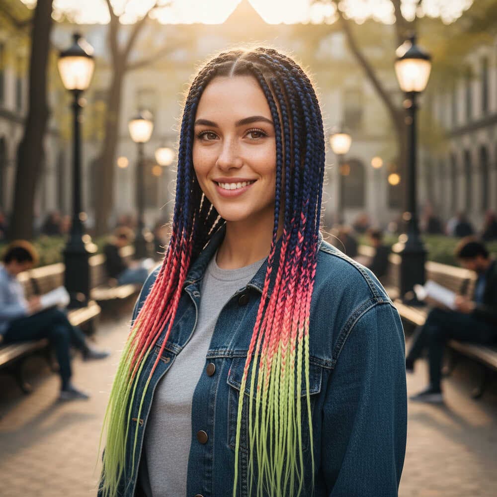 Afrika Örgüsü Ve Rasta İçin Sentetik Ombreli Saç / Mor / Pembe / Açık Fıstık Yeşili