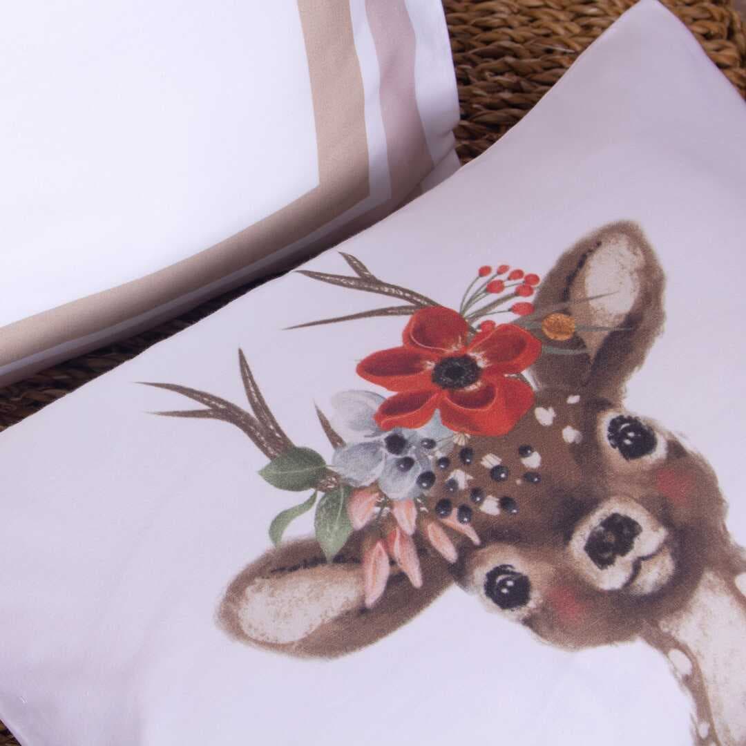 ARBABABY ORGANİK BASKILI %100 PAMUK BEBEK NEVRESİM TAKIMI - GEYİK VE ÇİÇEK TEMALI