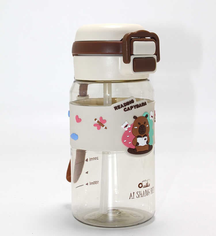 Kapibara Desenli Silikon Kılıflı Çocuk Matarası