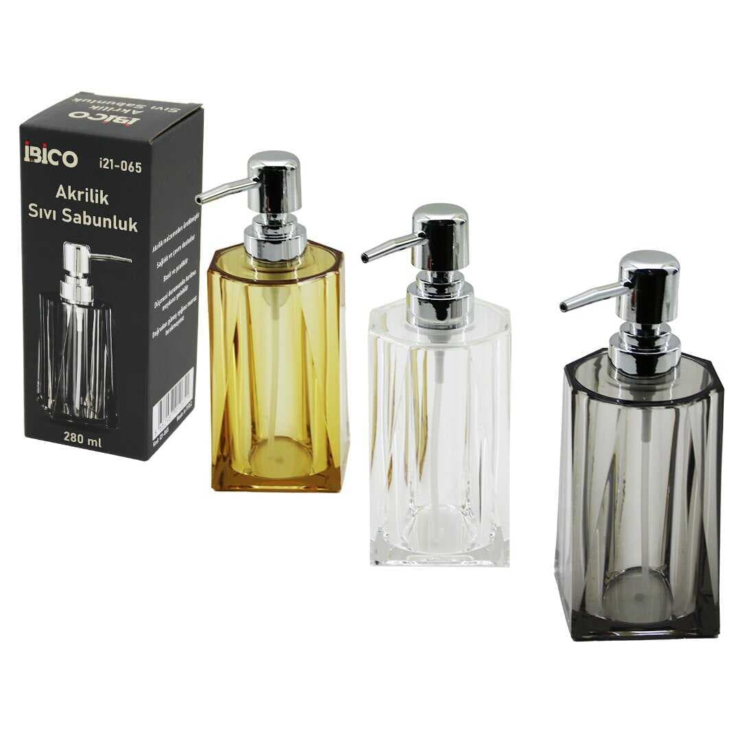 UZUN KARE TABAN - YVRLK AĞIZ - 4+4=8GEN GÖVDE ŞEFFAF - RENKLİ AKRİLİK - MİKA KRİSTAL SIVI SABUNLUK 280ML (5430)