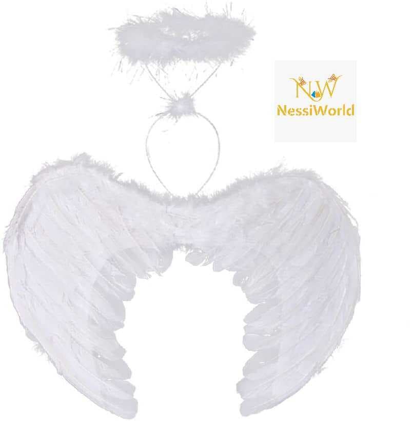 Beyaz Renkli Tüylü Bebek Melek Kanadı ve Tacı 30x45 cm