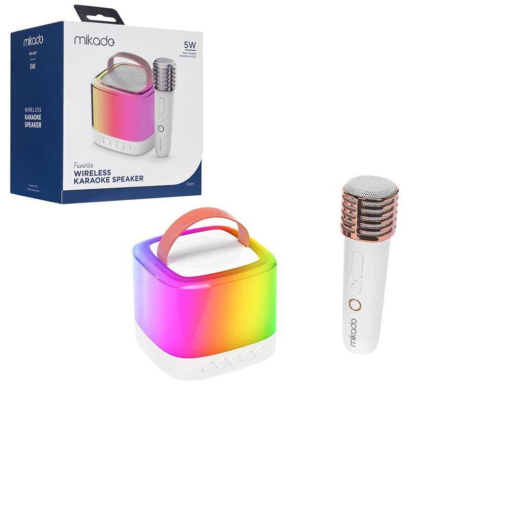 BEYAZ KARAOKE MİKROFONLU WİRELESS HOPARLÖR - SPEAKER IŞIKLI USB ŞARJLI BT - TF CARD - AUX 5W (5430)