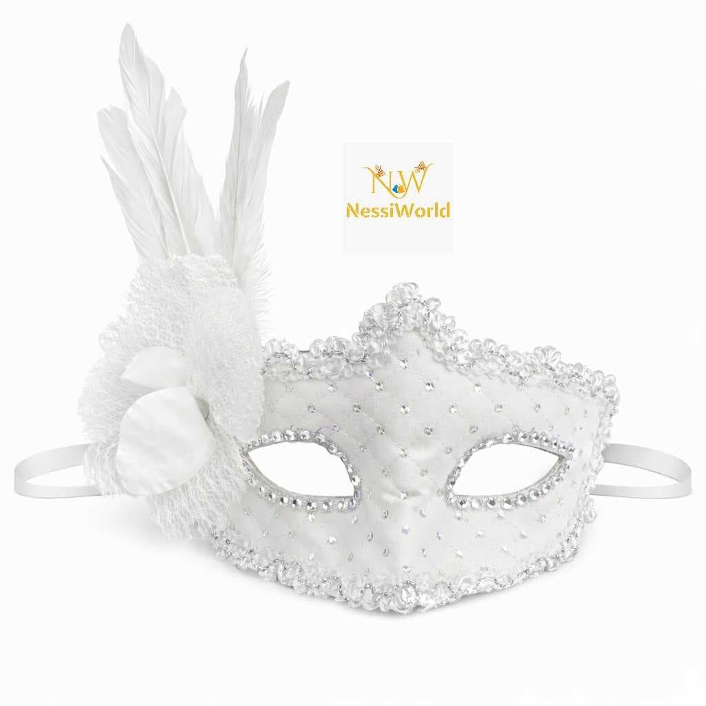 Beyaz Tüylü Venedik Lüks Balo Maskesi