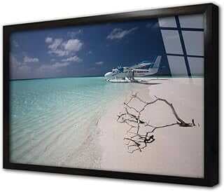 Kıyıda Deiz Uçağı Çerçeveli Cam Tablo 60x90 cm CA01162