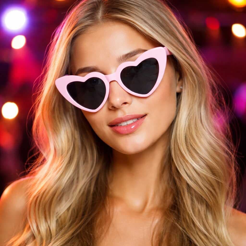 Pembe Retro Kalp Gözlük – 80’ler 90’lar Stil Parti Gözlüğü