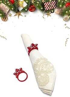 ARTİKEL 6 Adet Kırmızı Kartaesi Deseli, Yılbaşı Dekoratif Peçete Yüzüğü, Yei Yıl Sofrası Aksesuarı, Dekoratif Peçete Halkası, Yei Yıl Süsü