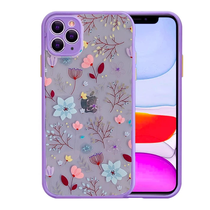 iPhone 11 Pro Max 6.5inç Kamera Korumalı Çiçek Desenli Silikon Kılıf-(5775)