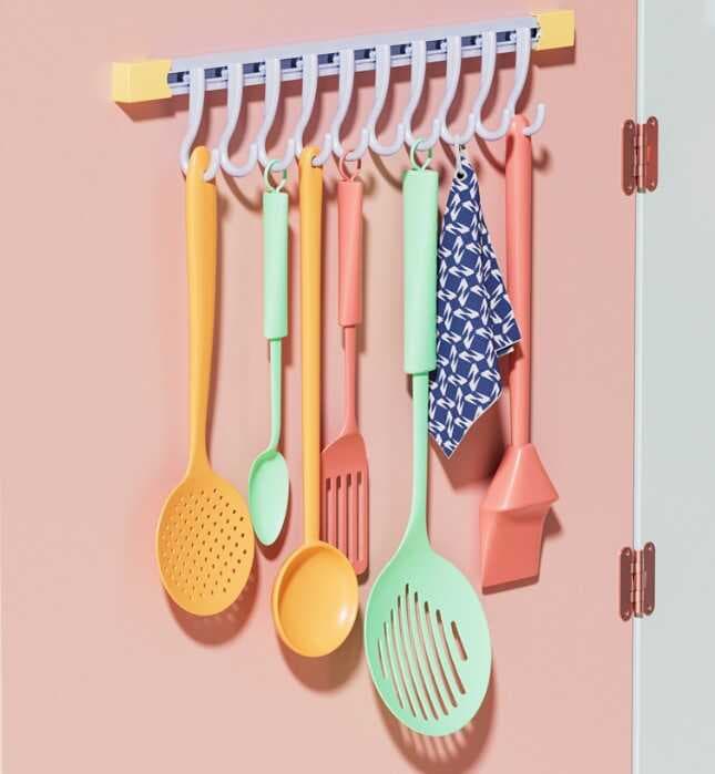 10 Kancalı Raylı Mutfak ve Banyo Düzenleyici Askı 30 cm