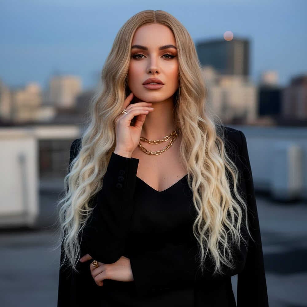 Fiber Sentetik Uzun Su Dalgası Peruk / Balköpüğü / Platin Kısa Ombreli