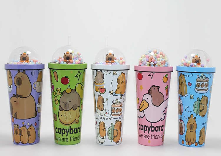 Sevimli Kapibara Pipetli Boncuklu Termos &amp; Suluk