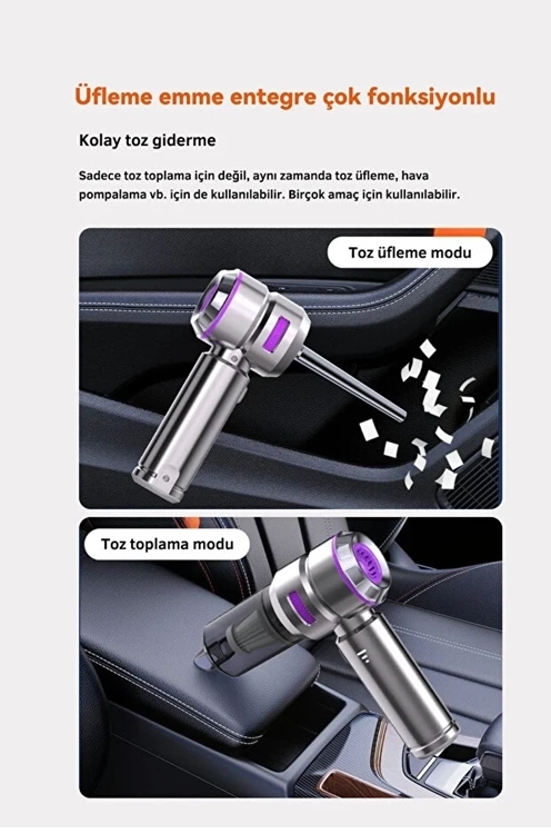 Üflemeli Şarjlı Araç Mini El Süpürgesi 20.000 Pa Emiş Güçlü 4in1 Araba Süpürgesi Hl-121