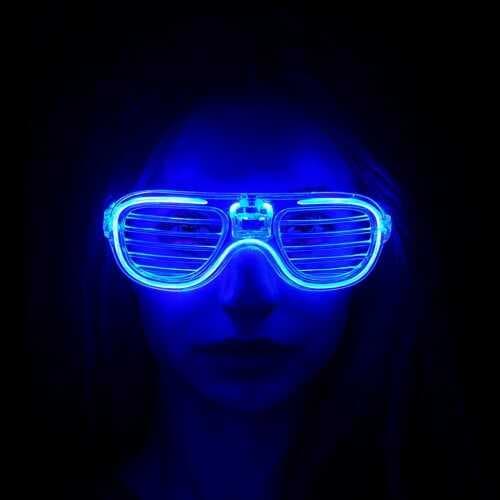 Mavi Led Işıklı Parti Gözlüğü - Neon Glow Şerit Gözlük 3 Modlu