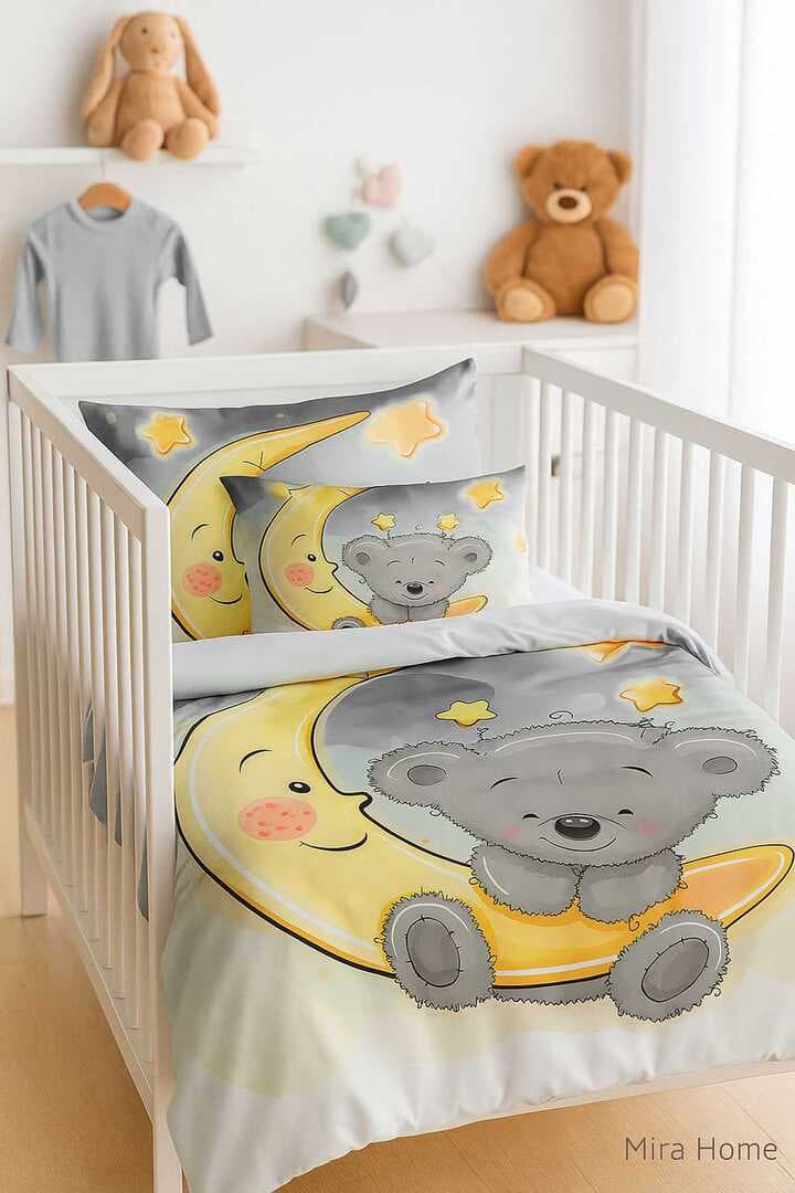 Yenidoğan Kız / Erkek Unisex Bebek Nevresim Takımı %100 Pamuklu Aydaki Ayıcık