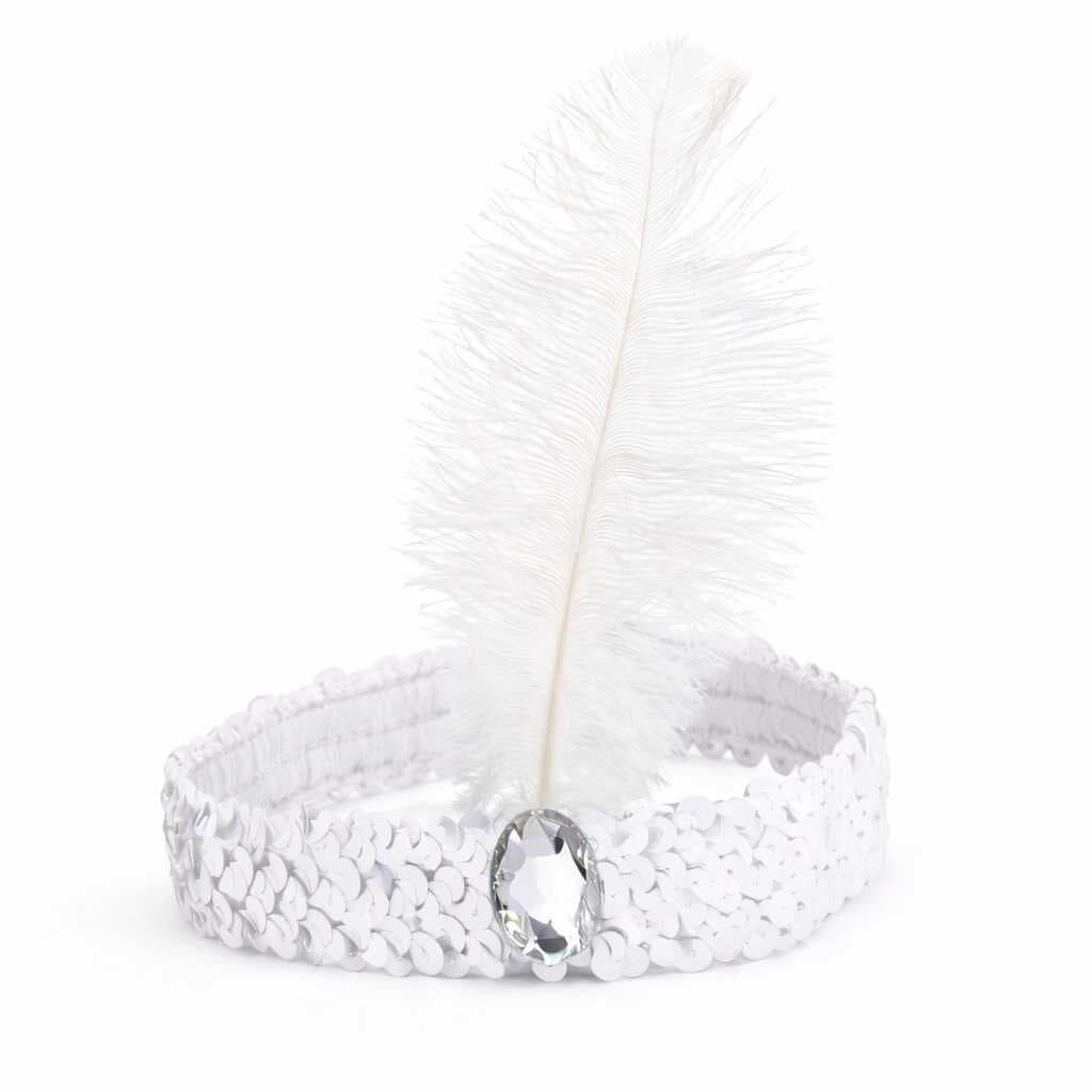 Beyaz Tüylü Retro Çarliston Saç Bandı - 70-80-90’lar Parti Tacı