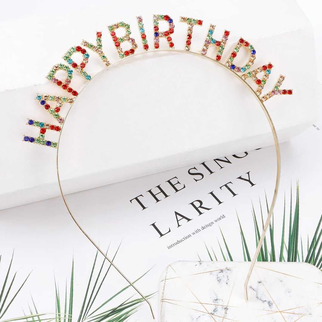 Rengarenk Kristal Taşlı Ekstra Lüks Gümüş Kaplama Happy Birthday Taç 16x17 cm (4767)